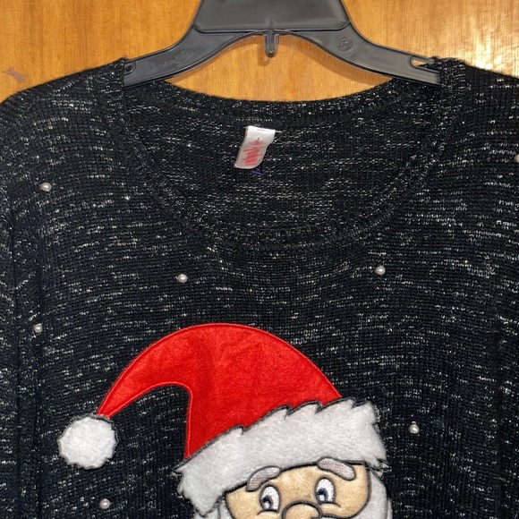 •CHRISTMAS•BLACK & SILVER "HO HO HO" SANTA CREWNECK SWEATER SIZE 3X - Picture 4 of 6